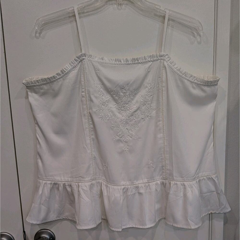 Express White Beaded Embroidered Peplum XL Coquette Bridal Shower Bachelorette